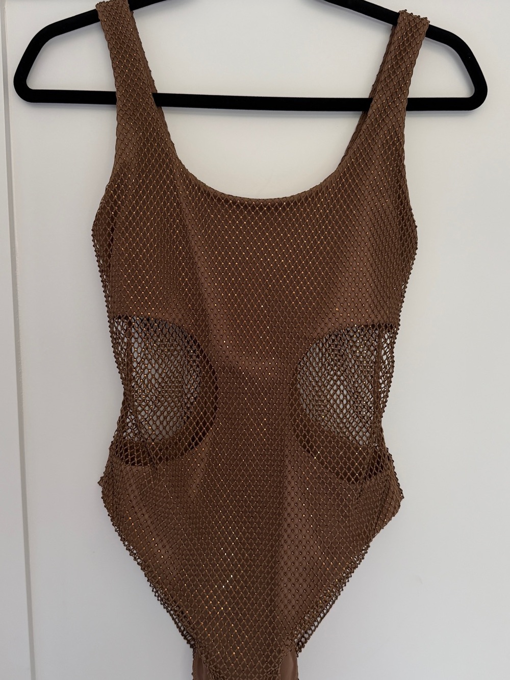 Jonathan Simkhai NWT Fern Brown Mesh Crystal One-Piece Swimsuit Small